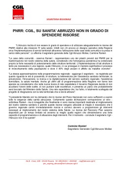 PNRR: CGIL, SU SANITA' ABRUZZO NON IN GRADO DI SPENDERE RISORSE